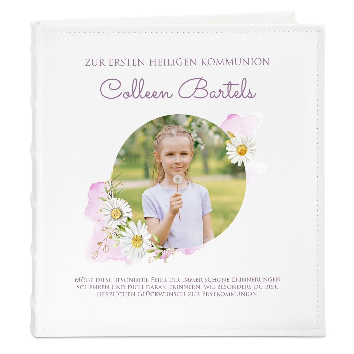 Maverton Einsteckalbum mit Aufdruck - Fotoalbum für 500 Fotos 10x15-100 Seiten - Größe: 33x33cm - Weiß - personalisierte Geschenke für Kinder zur Erstkommunion - Kommuniongeschenke