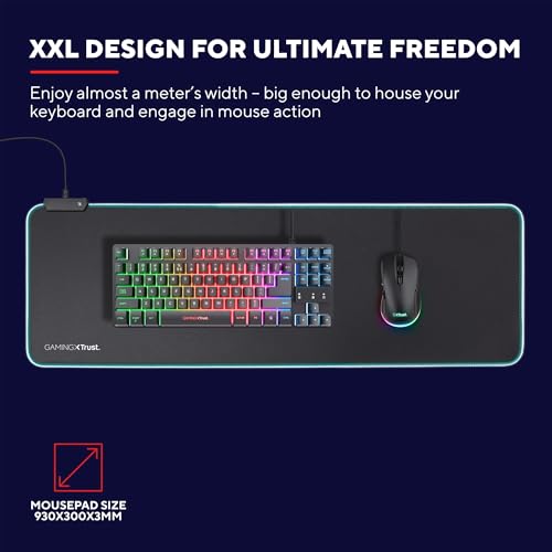 GXTrust 764 RGB Tappetino per Mouse Gaming Glide-Flex XXL 930x300mm, Base in Gomma Antiscivolo, Superficie Ottimizzato, Accessori da Gioco, Mousepad per PC Portatile Laptop con Illuminazione LED, Nero - Mousepad - Immagine 2