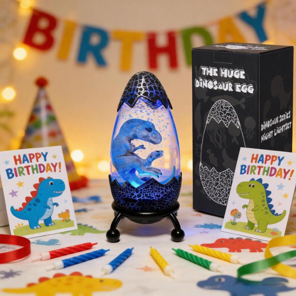 Lily's Home Lámpara de lava con luz nocturna de dinosaurio para habitación de niños, 1 pieza, control remoto de 12 colores, diseño de burbujas, brillo ajustable, 9.8 pulgadas de alto, alimentado por