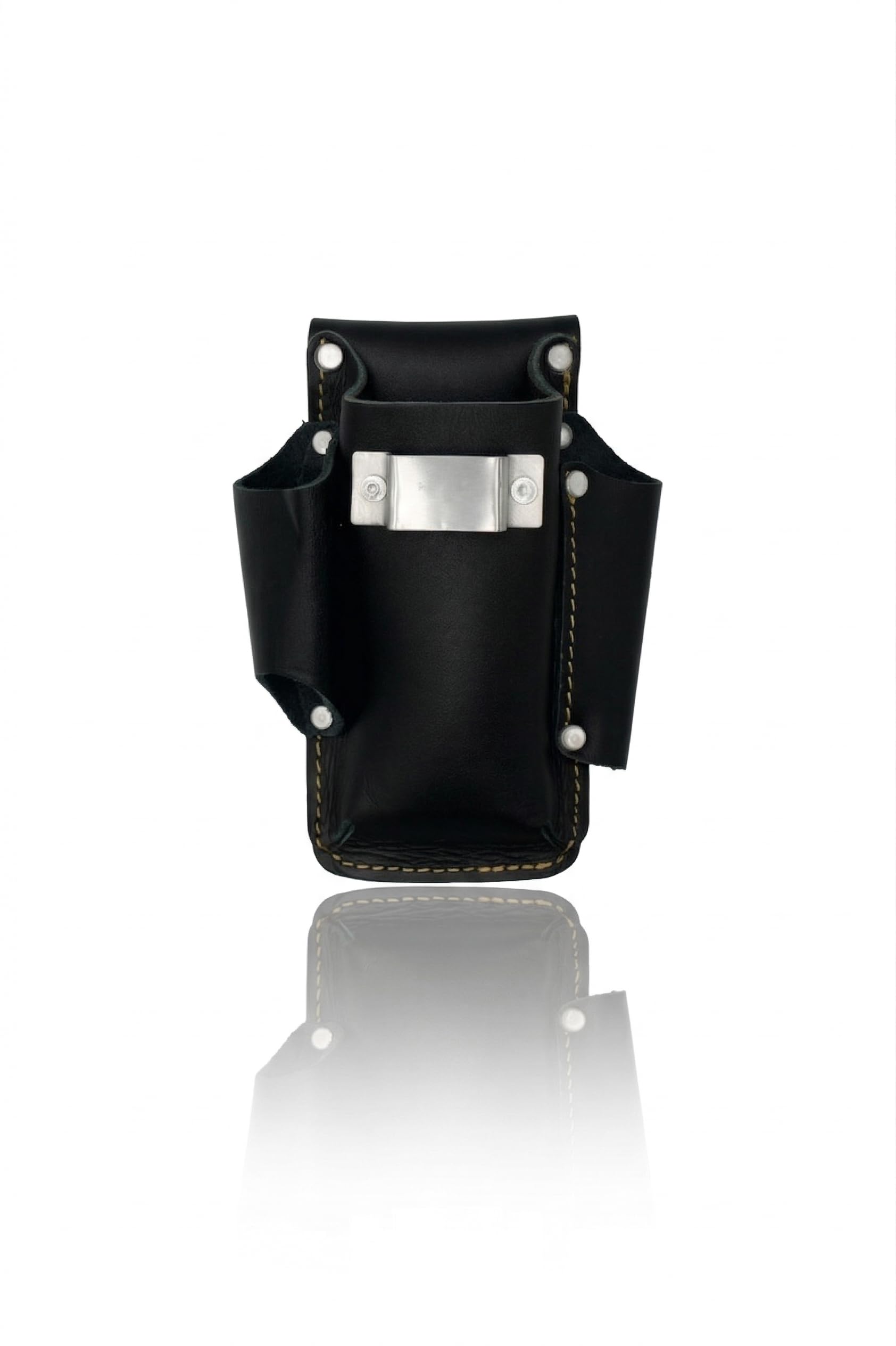 LAUTUS Piccola borsa porta attrezzi in pelle – 4 tasche in pelle resistente con grana superiore con clip per metro a nastro, custodia professionale per elettricisti e fai da te