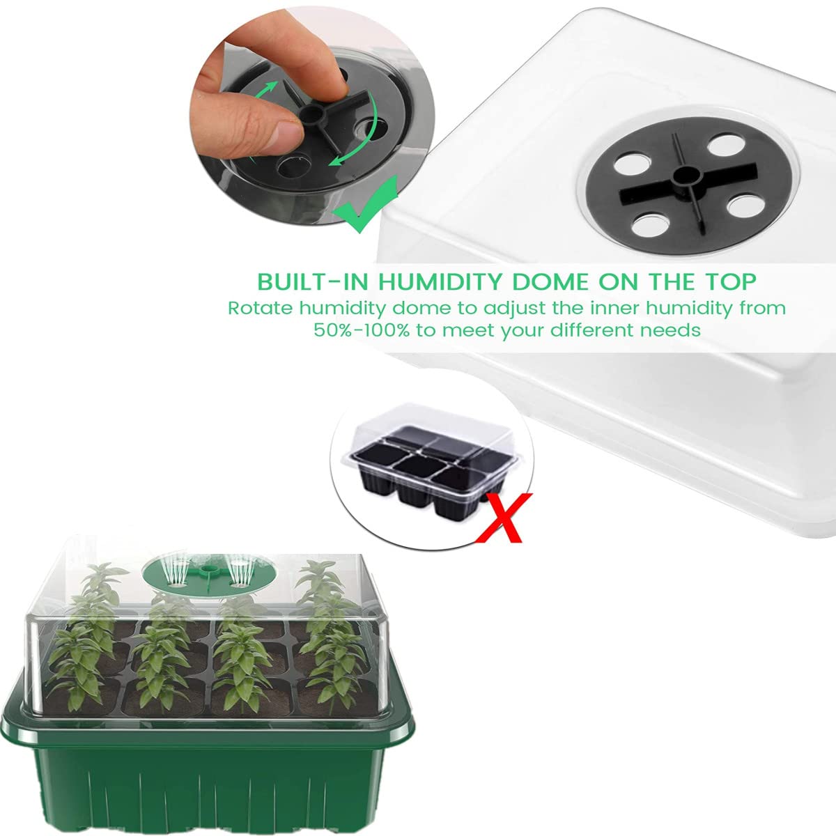 Serra Germinazione,Vassoi di Avviamento per Piantine con 12 Cupole Ventilate per Piante la Semina di Che Crescono,Adatto per Piantare Interni sui Balconi del Giardino (10 PCS-B)