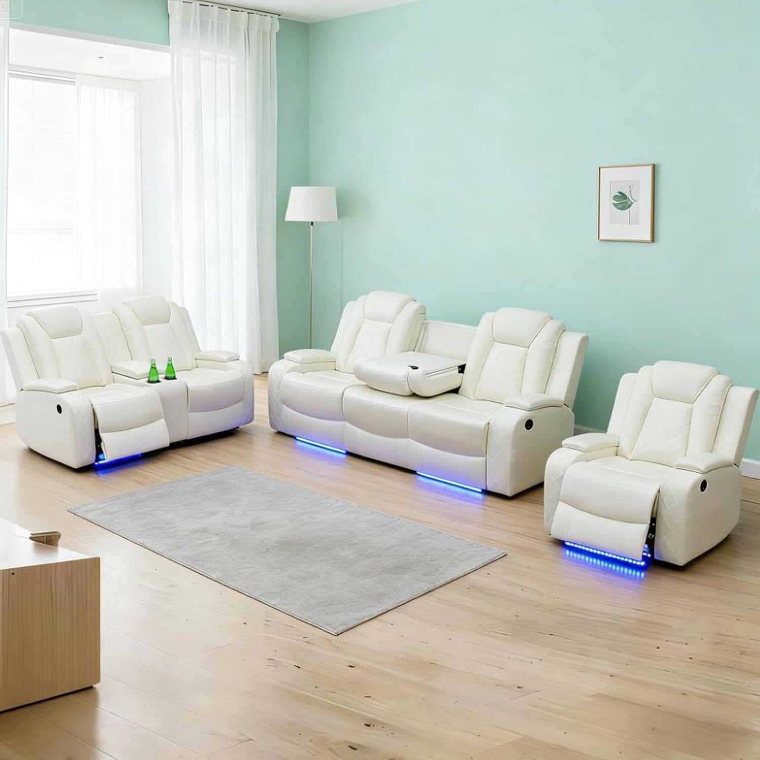 BELUOR Power Reclining Sectional Sofa Set with USB Charging, Breathable Leather Living Room Furniture Sets for Ultimate Comfort