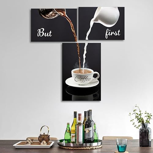Miniatura 3 de Pinetree Art Decoración de pared de barra de café para cocina, letrero de But First Coffee, lienzo de cocina, arte de pared para decoración moderna