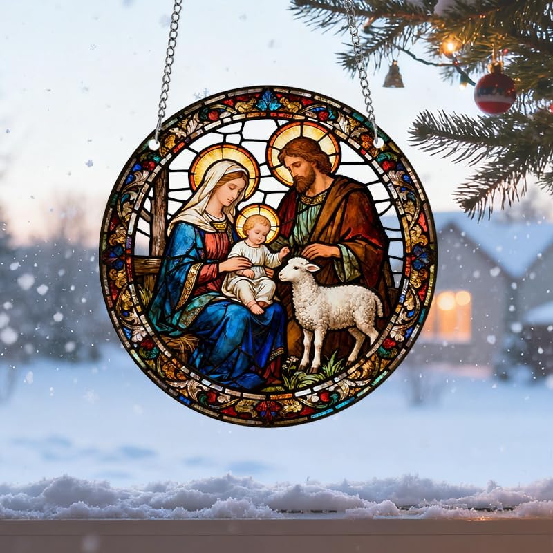 7.87 * 7.87 Inch Vintage-Inspired Style Transparent Acrylic Hanging Ornaments, Window Colorful Suncatcher Decoration, Creative Present Idea (Retro)