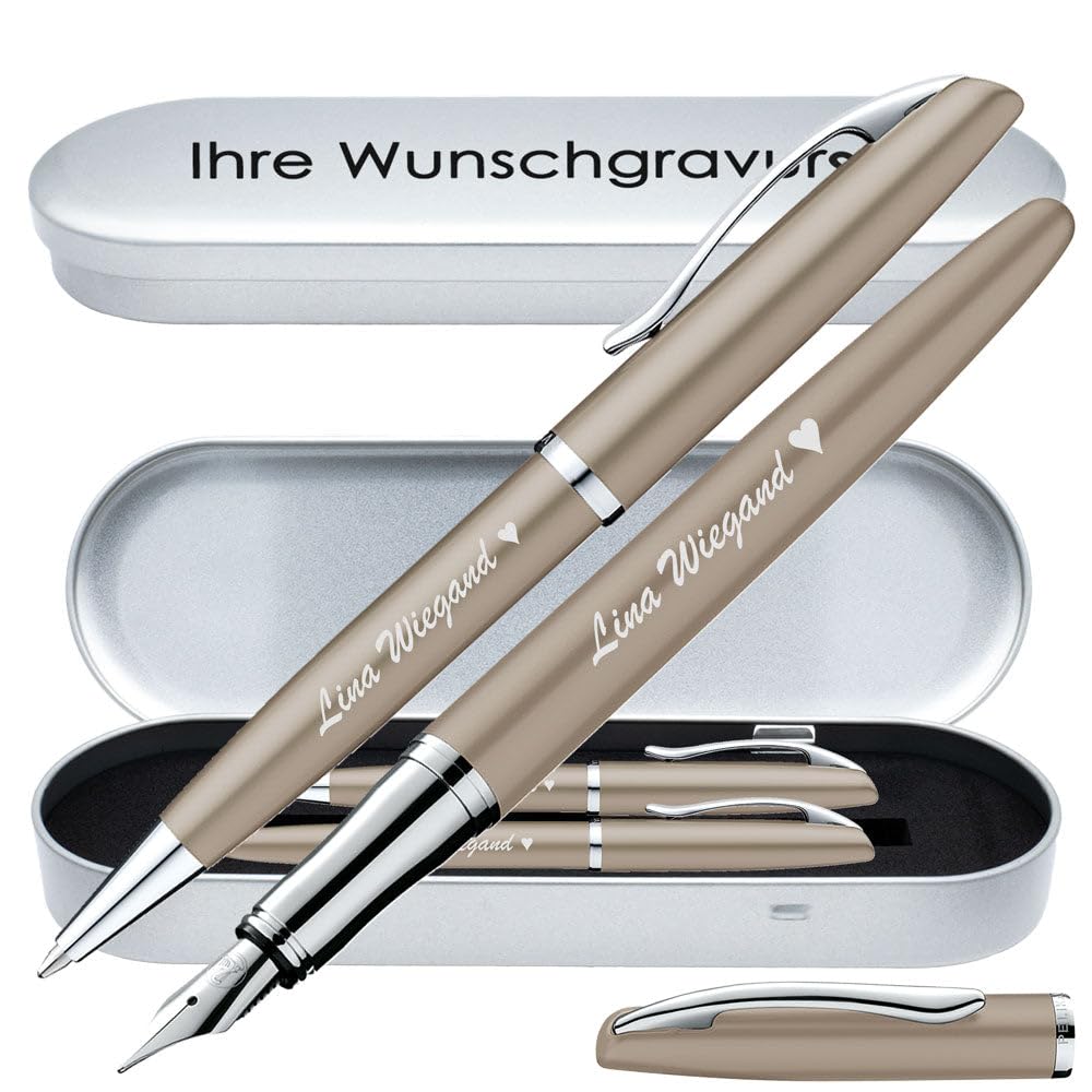 Pelikan Schreibset Füllhalter & Kugelschreiber Jazz Noble Elegance Taupe mit Gravur inkl. Geschenkbox mit Gravur