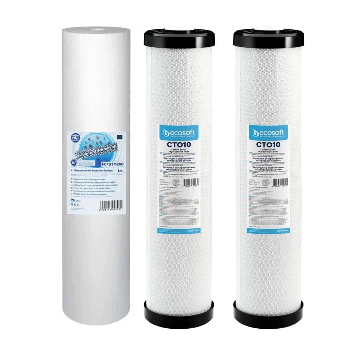 Aquafilter FCPS5M20B - Juego de 2 cartuchos de repuesto FCCBL20BB Big Blue de 20 pulgadas