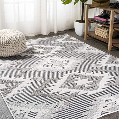 Jonathan Y Sbh107B-8 Sumak High-Low Pile Neutral Diamond Kilim Indoor Outdoor Area-Rug Bohemian Geometric Easy-Cleaning Bedroom Kitchen Backyard Patio Non Shedding, 8 Ft X 10 Ft, Gray/White/Black #TOP2
