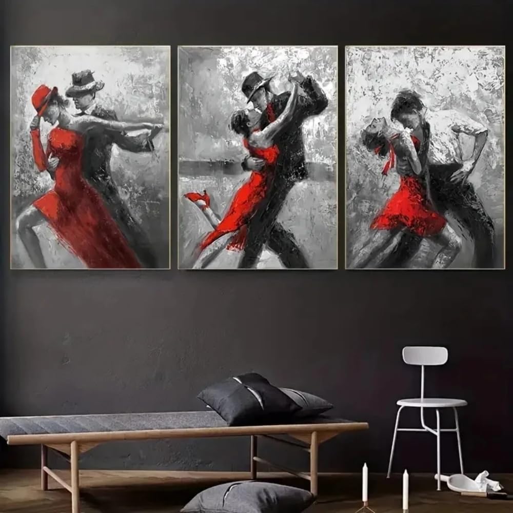 Hurcp Black/Red/Gray Set Of 3 Canvas Poster Pas De Deux Ballroom Dancing Wall Art Prints Gift Bedroom Living Room Dorm Gallery Corridor Decor Picture,A2 (42X60cm)