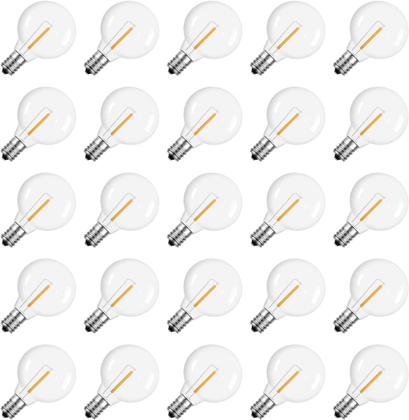G40 Tungsten Filament Bulb Replacement Light Bulbs, E12 Screw Base Shatterproof Tungsten Filament Globe Bulbs Light for Outdoor String Lights, Warm White, for Indoor Outdoor Patio Decor (25Pcs)