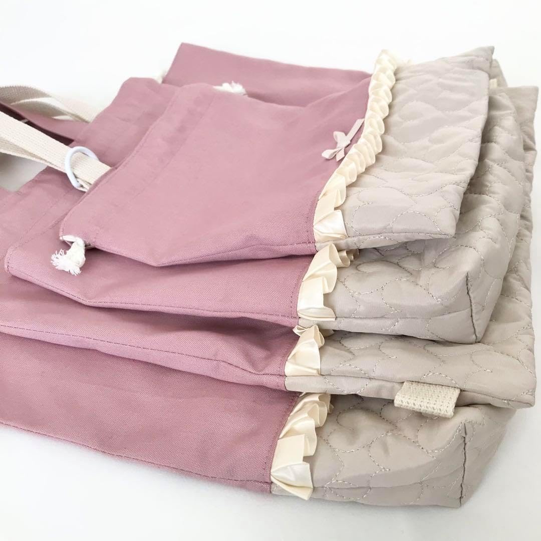入園入学4点セット ハートキルティング ローズピンクライトベージュ お