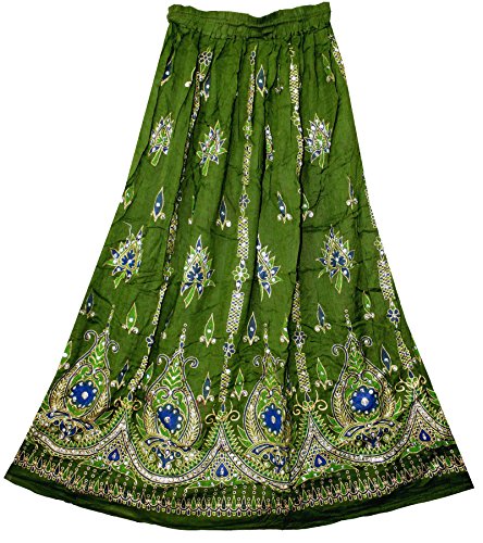 Fashion Of India Women's Long Bohemian Maxi Skirt - Gypsy Hippie Boho Chic Style Dress - Up To 6 Feet Tall Girl - Mehndi Green #TOP7