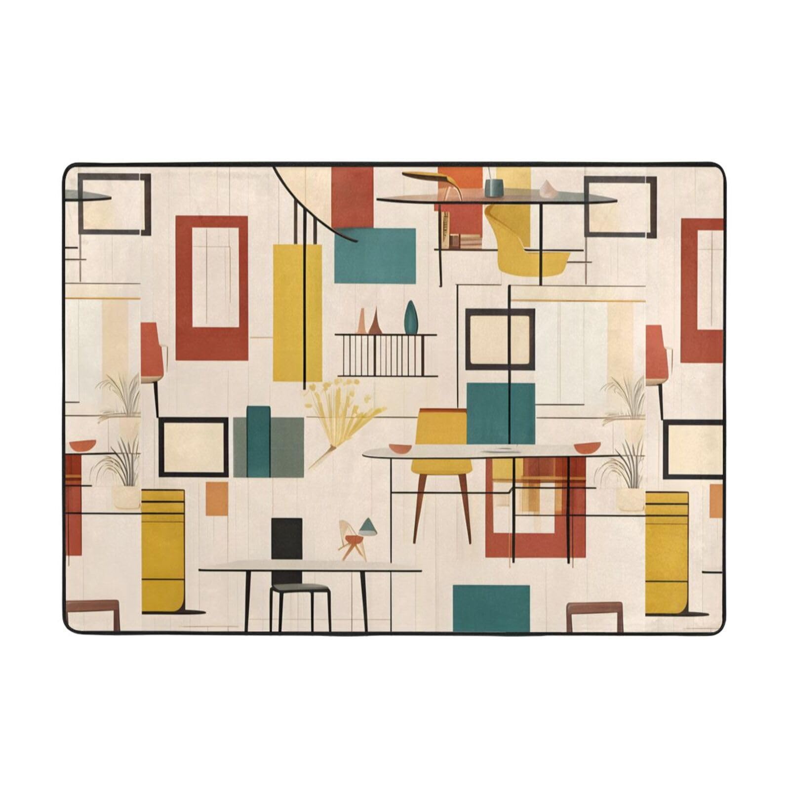Alfombra de felpa de mediados de siglo 80x58" gris con estampado moderno y base antideslizante