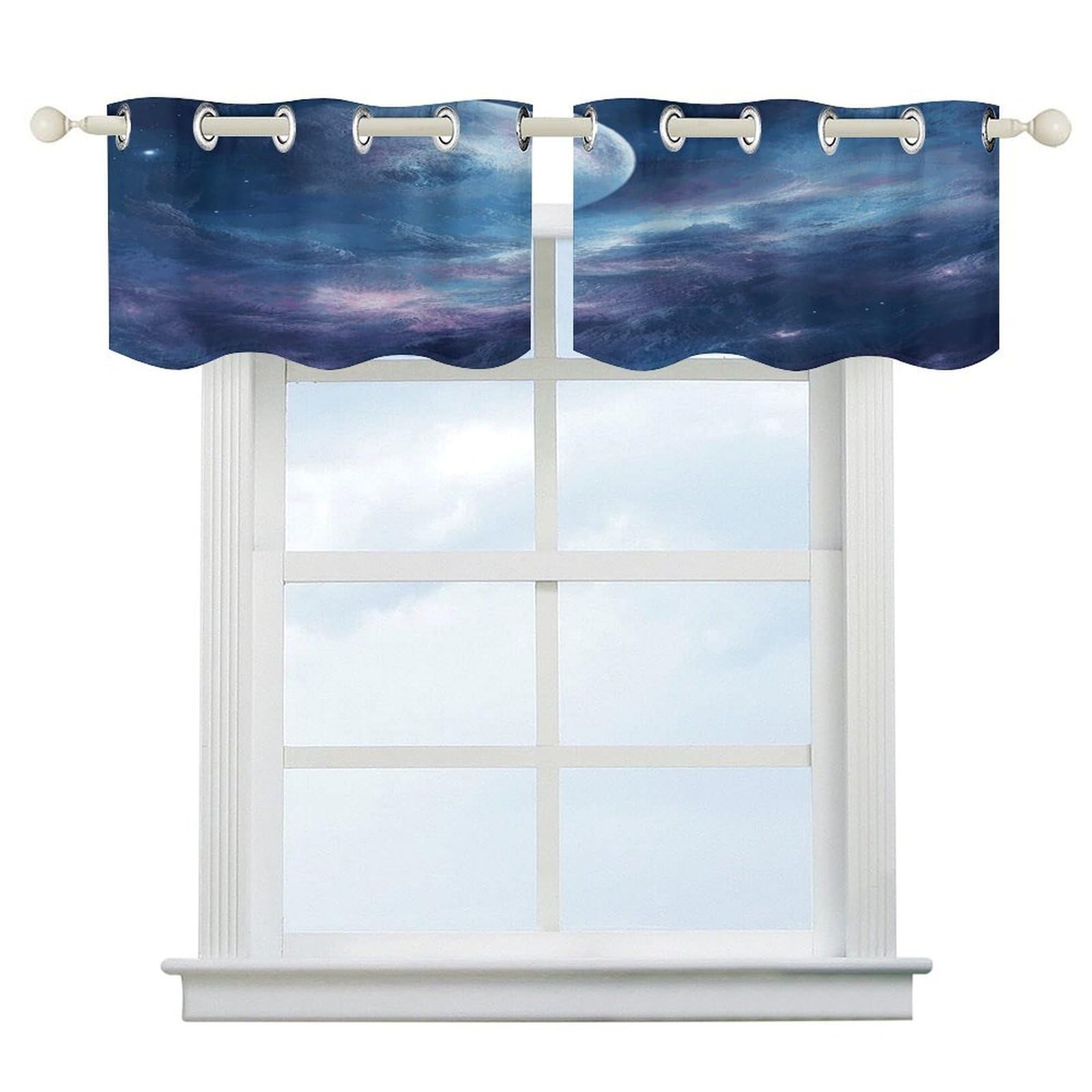 Fekiloot Style Nebula And Moon Short Curtains Valance Curtain
