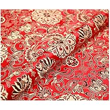 Brocade Silky Satin Fabric Silk Traditional Surface Bright Delicate Texture Dense for Wedding Dress Clothing Cloth 75cmX50cm,C