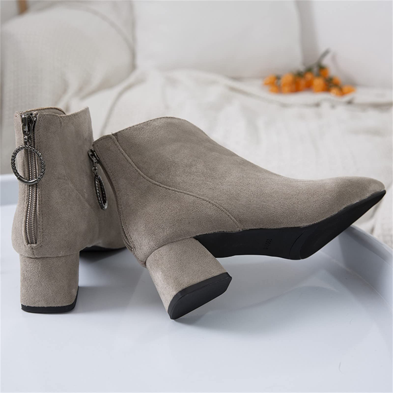 Cocila Otoño Invierno Mujer Botines Tacón Medio Grueso Punta Estrecha Gamuza Cremallera Trasera Zapatillas De Vestir Botas Piel Tacon Negro Barefoot Planas Agua Trekking Hombre Bota Calentitas