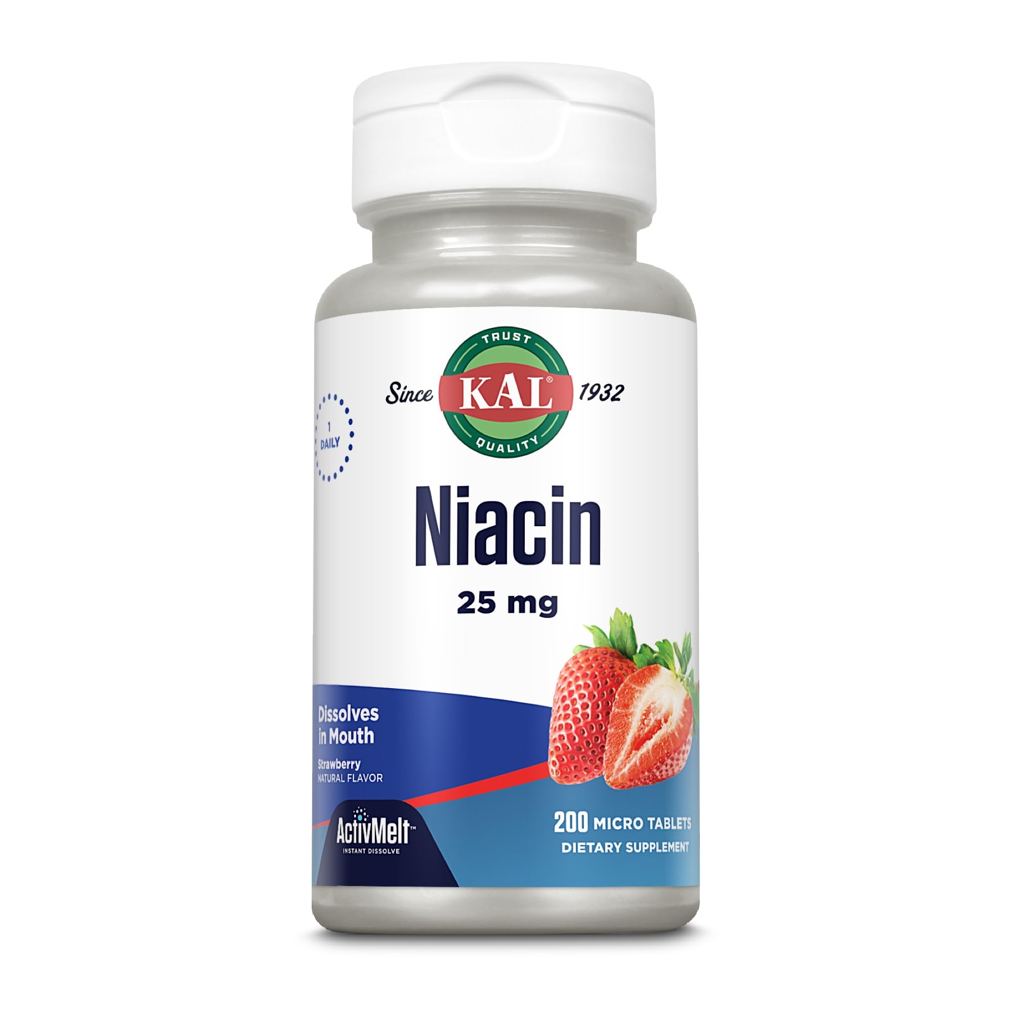 Kal 25 Mg Niacin Tablets, Strawberry, 200 Count 200 Count (Pack of 1)