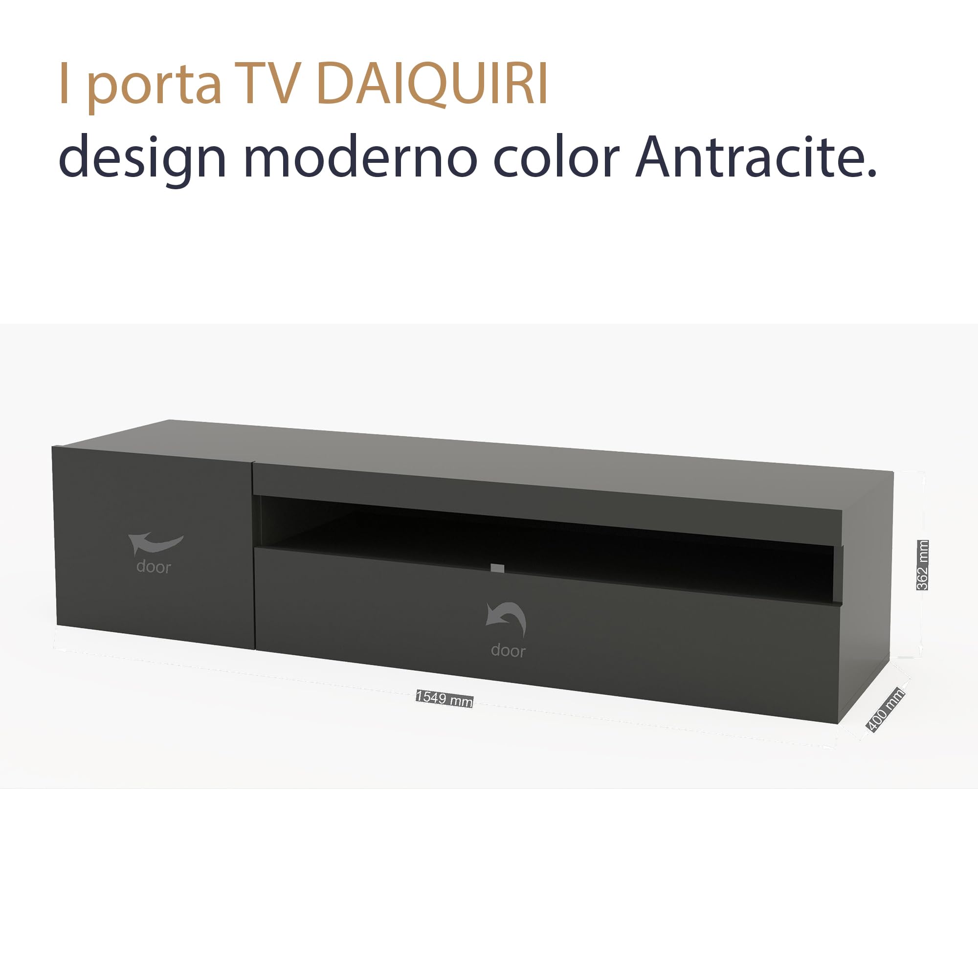 WHOUS Meuble TV, Anthracite, 150cm