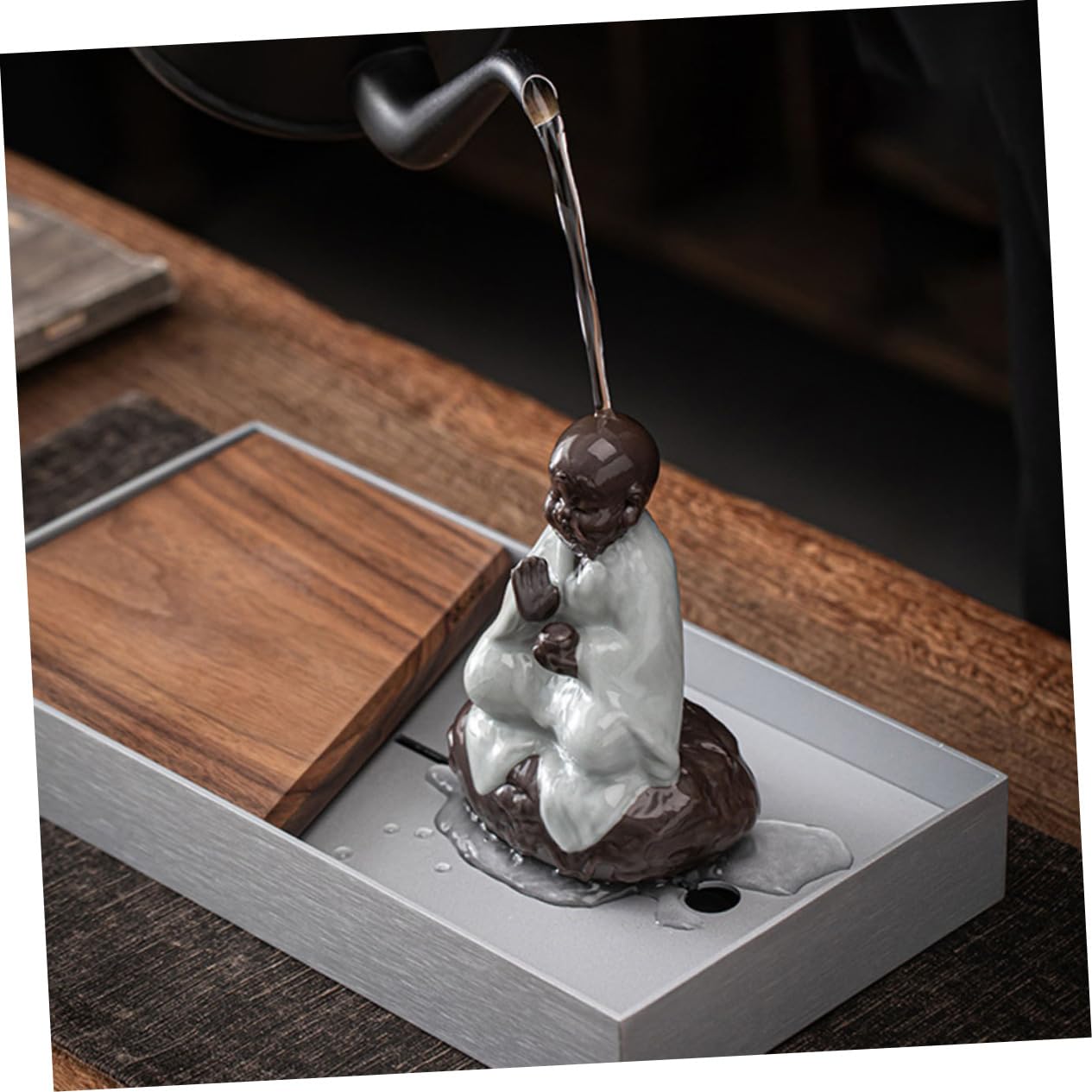 Cabilock Filtro per Tè Multifunzionale e Staccabile Sculture Buddha in Ceramica Nero Set 1 per Decorazioni Casa e Cerimonia del Tè