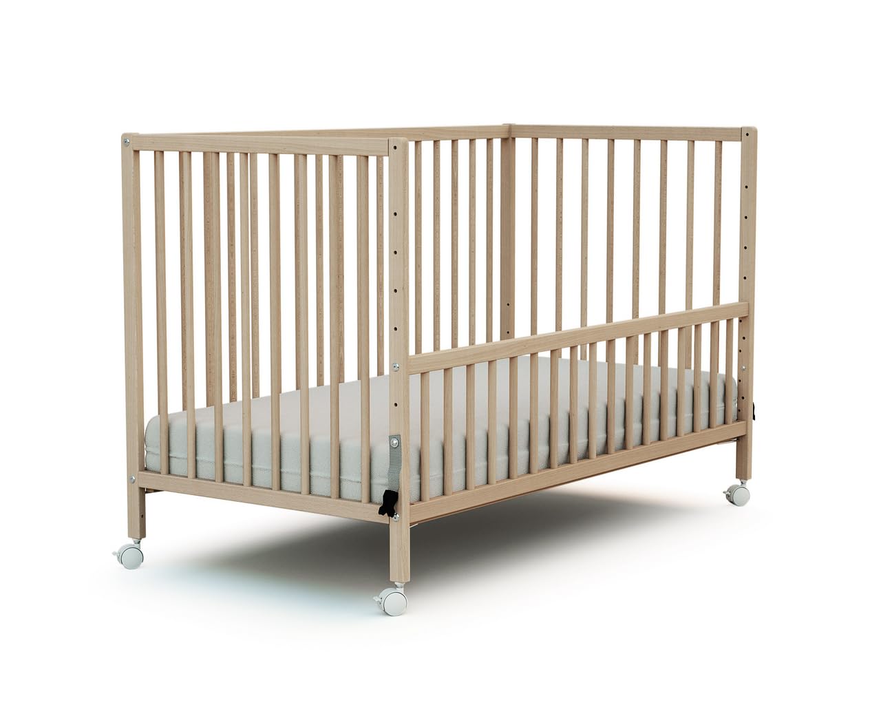 WEBABY - Cuna bebe colecho 60x120 madera con ruedas LIO - Haya Cruda - 124 x 64,​50 x 81cm
