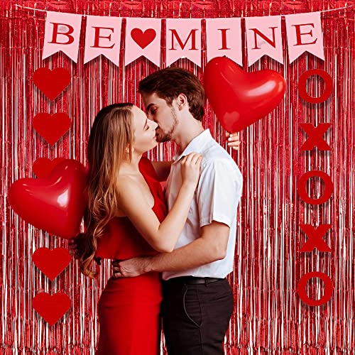 Image of GREATRIL Red Fringe Curtains Party Streamers Backdrop Foil Tinsel Curtain Decoration for Stranger Theme Party Christmas Valentines Day Party 2 Pack