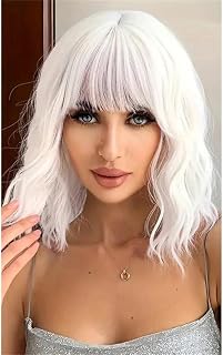 Women Shoulder‑Length Pastel Pink Short Wavy Synthetic Wig Middle Part Curly Wig With Lace Design