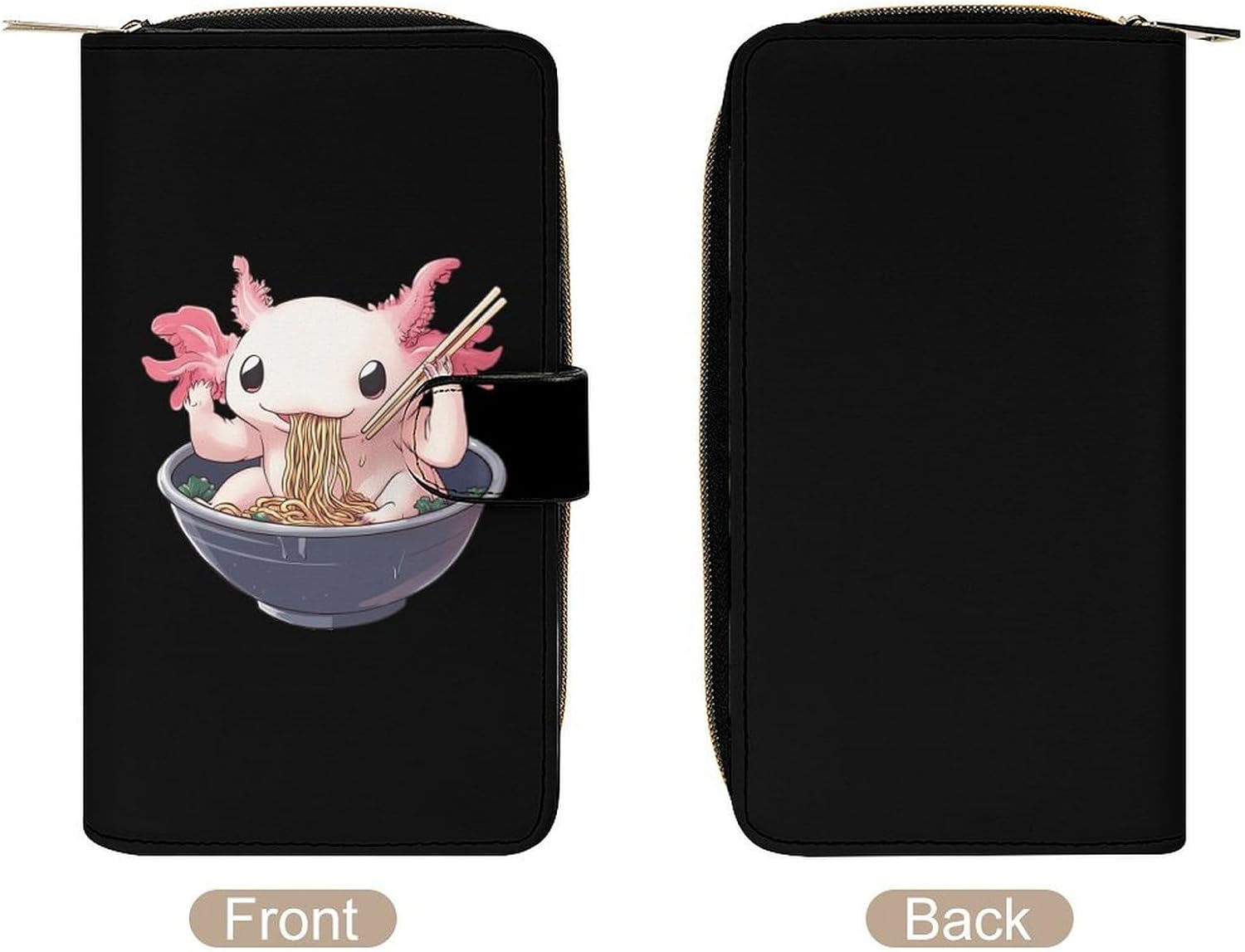 Axolotl Eating Ramen Noodles Women's Long Wallet Leather Large Capacity Wristlet Clutch Purse Wallets