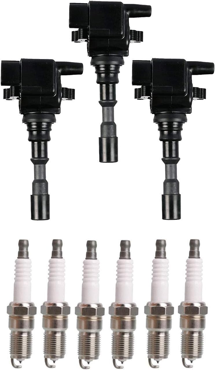 ENA Set of 3 Ignition Coil Pack 6 Platinum Spark Plugs 3.5 Compatible with Kia 2003 2004 2005 2006 Sorento 3.5L V6 Replacement for UF431 5C1435 2730039800 5C1435 IC551 1788288 E911 7090