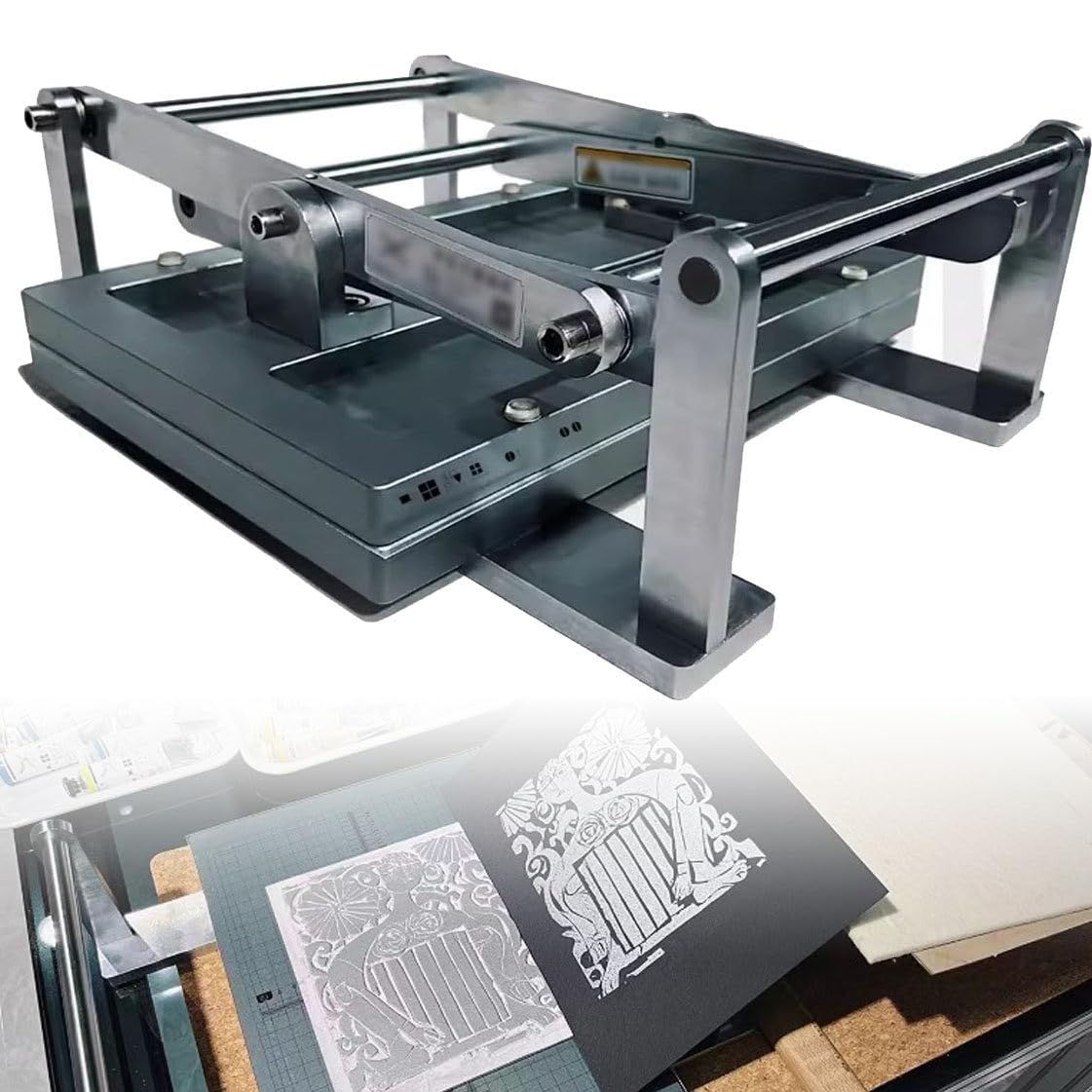 Prensa Linocut de doble palanca, máquina de impresión de bloques A4 para tarjetas y sellos, placa de impresión de 35 x 24 cm, prensa de grabado en relieve para impresión
