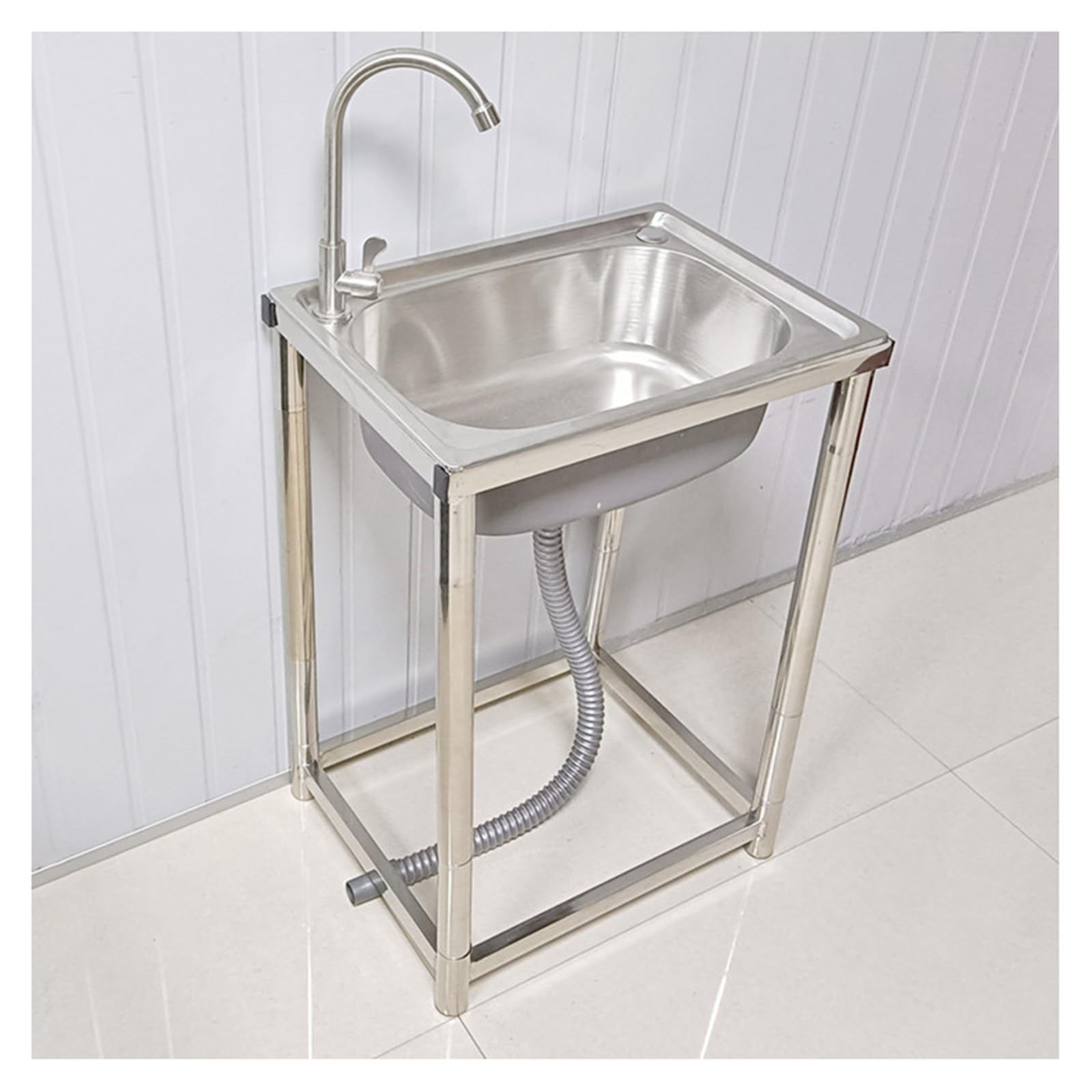 Lavello Freestanding A Vasca Singola con Supporto Alto 75 Centimetri Lavelli in Acciaio Inox Miscelatore Caldo E Freddo Lavastoviglie con Supporto Facile da Pulire Lavello da Cucina