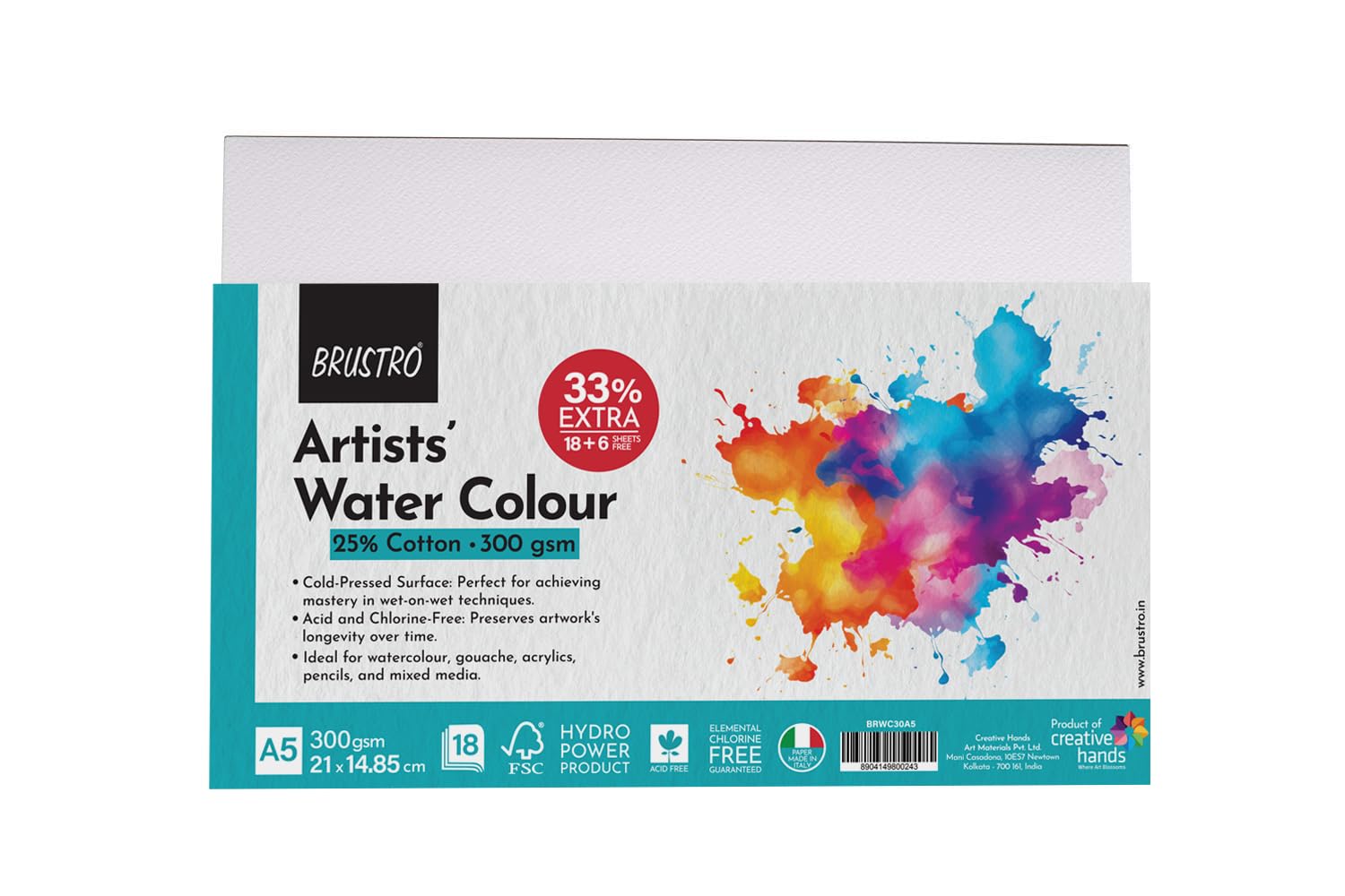 Brustro Artyści akwarela papier bawełniany A5 300 20 studni paleta ze szczotkami - zestaw 15 sztuk