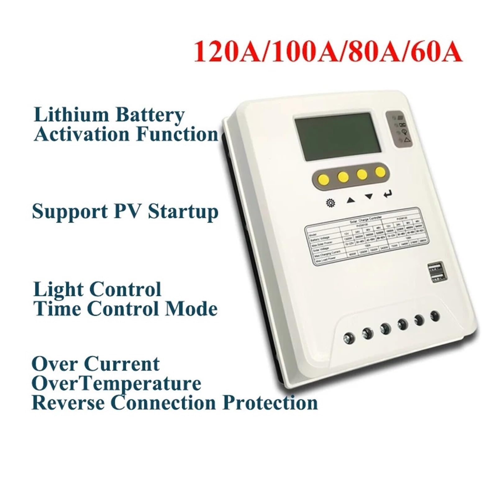 120A 100A 80A 60A 12V 24V 36V 48V AUTO PWM Panel słoneczny regulator ładowania słoneczna ładowarka PV z wyświetlaczem LCD do energii słonecznej(120A)