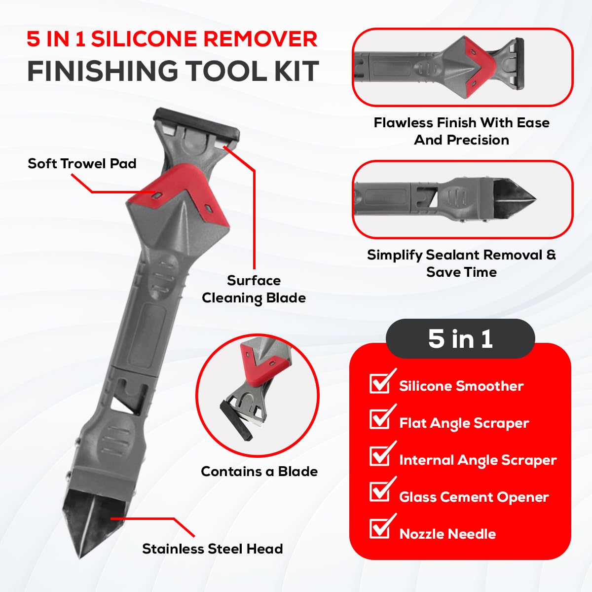 Revolex Silicone Remover Tool - Professional Sealant Removal | Easy & Efficient | Versatile & Reusable | Ideal for Bathrooms, Kitchens, Floors, Caulking and Smoothing Sealants | Grout Remover - Image 2