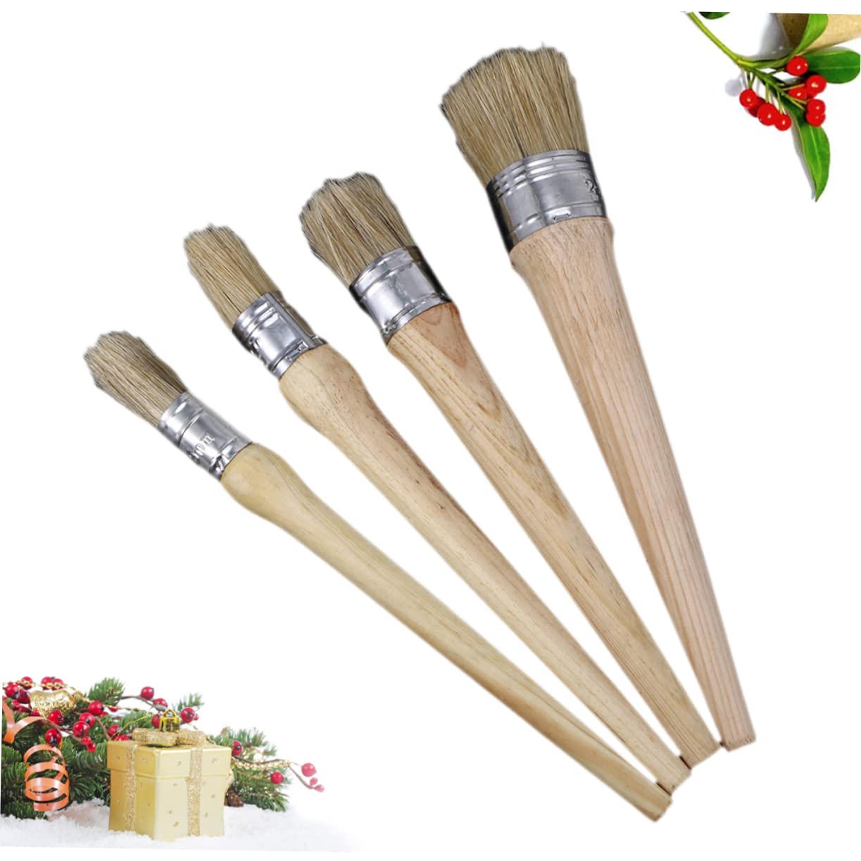 4stücke Holzpinsel Mit Wachspinseln Profi-malerpinsel Für Möbel Schablonen Und Heimdekoration