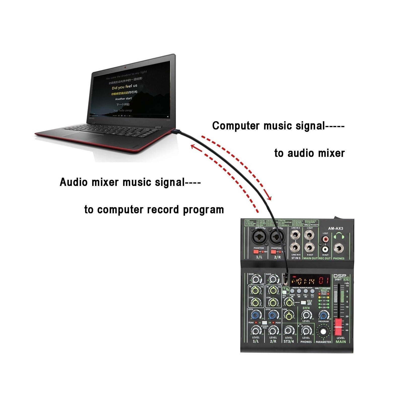 Mikser audio, Mikser 4-kanałowy Indywidualny +48V Phantom Power 99 Efektów DSP USB Komputer Odtwarzanie Nagrywanie Konsola miksująca do karaoke w studiu