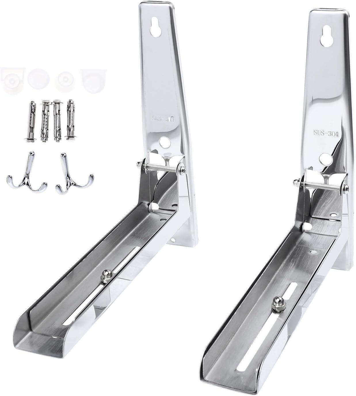 Microwave Oven Rack Wall Mounted Stainless Steel with Hooks