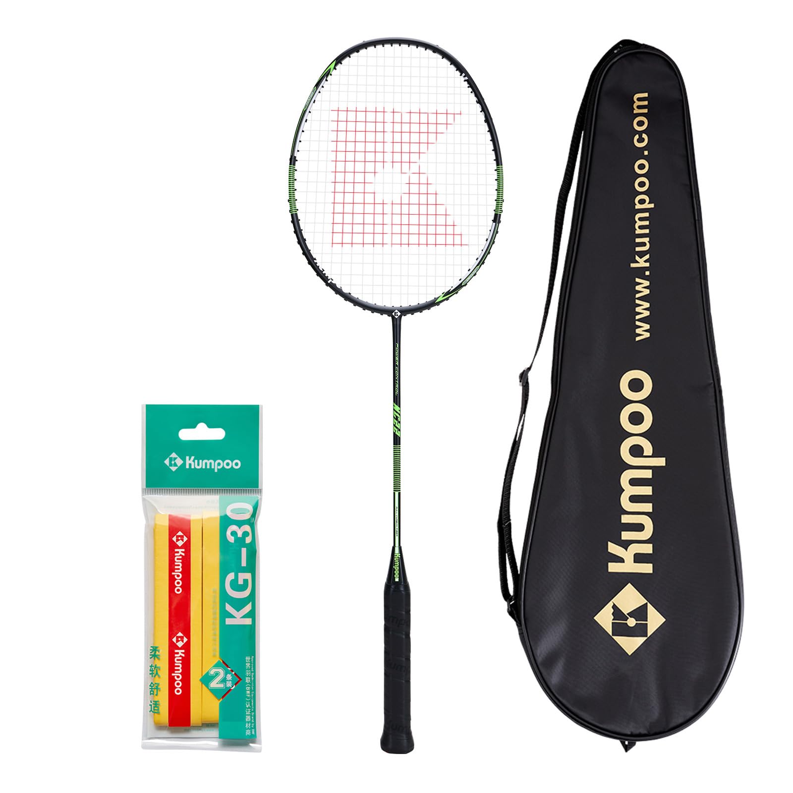 KUMPOO Badminton Racket KC-Series Professional Racquet: Lightweight Badminton Racket with Great-Performance for Training Entertainment Games - Full Carbon Fiber Badminton Racket Set with Grip & Bag
