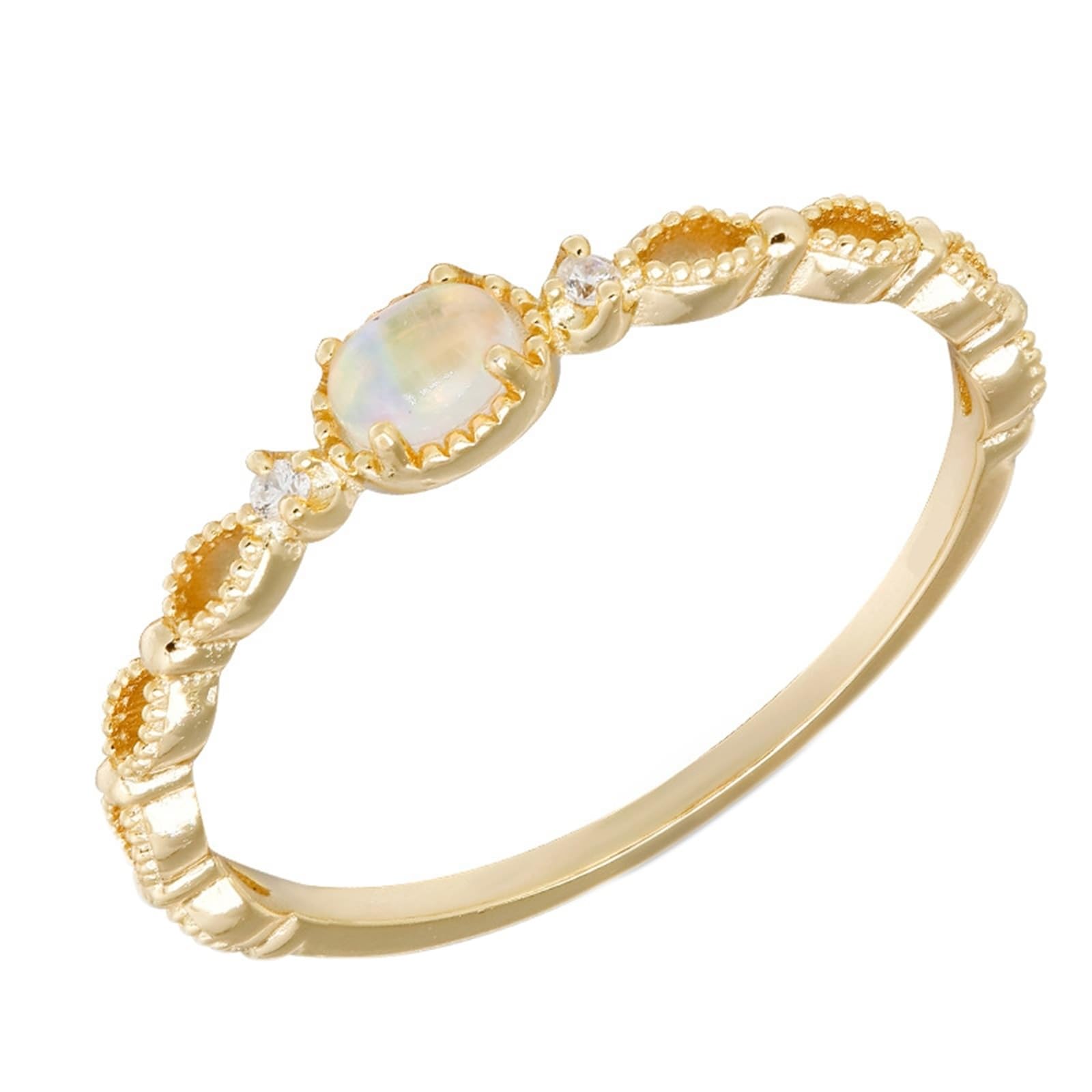 Anillo de boda oro 9 K/14 K/18 K con ópalo ovalado, elegante, filigrana pequeña