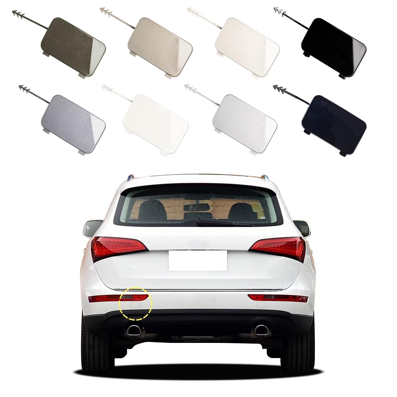 Rear Bumper Tow Hook Cover Compatible with Audi Q5 2008 2009 2010 2011 2012 2013 2014 2015 2016 2017 8R0807449 8R0807450 Trailer Cover Towing Eye Cap