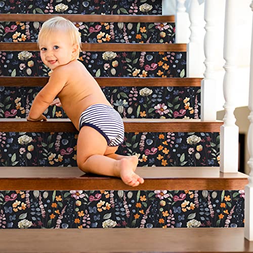 Veelike 17.7''X118'' Dark Pressed Flowers Floral Wallpaper Vintage Floral Peel And Stick Wallpaper For Bathroom Removable Wallpaper Decorative Contact Paper Mural For Bedroom Walls Cabinets Shelves #TOP6