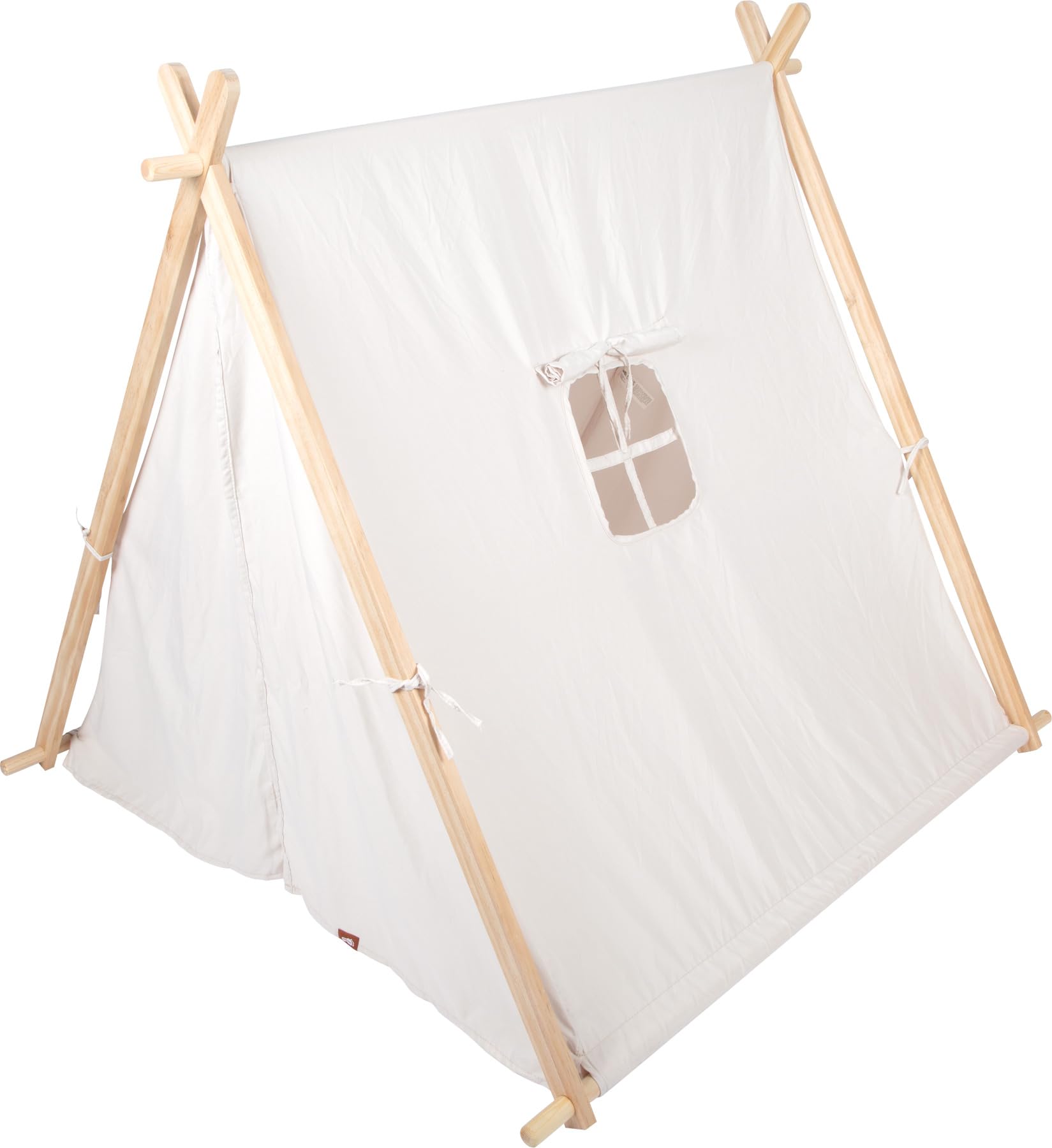 small Foot Indoor-Spielzelt für Kinder, Holzrahmen mit Stoffbezug, Fenster und aufrollbare Öffnung, für Kinder ab 2 Jahren, 12761, Farbig, Weiß