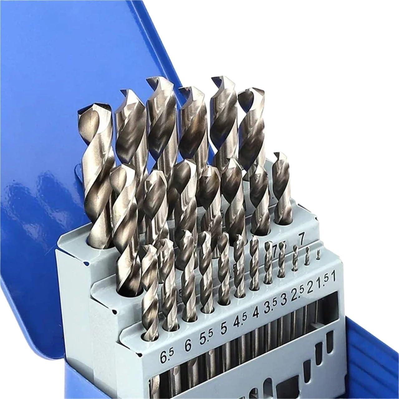 Juego de brocas para taladro rotativo Juego de brocas helicoidales vástago recto 19/25 piezas con caja hierro, for trabajar la madera, metal y chapado en titanio(Style 1 19pcs)