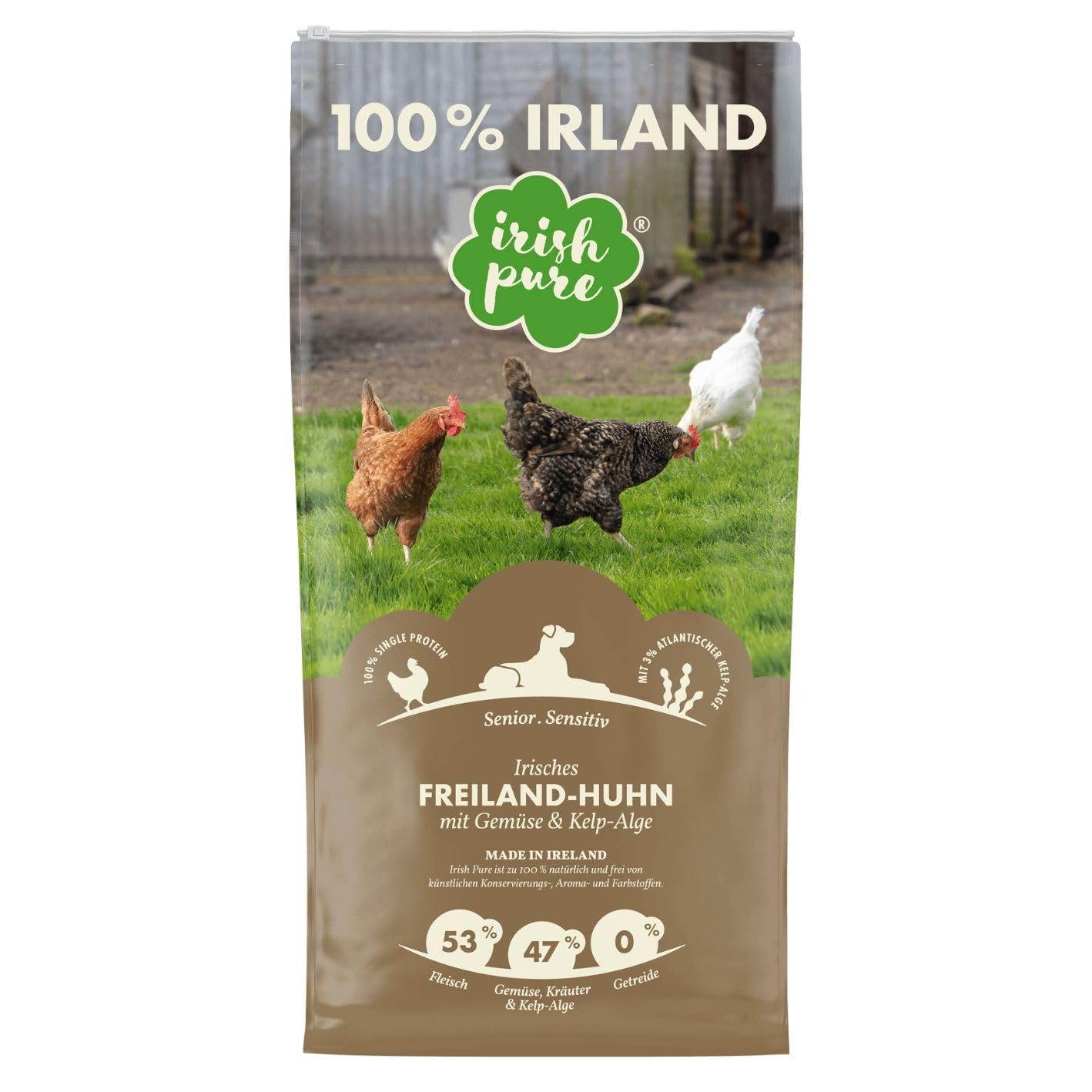 Irish Pure Sucha karma dla seniorów, 12 kg, kurczak z algami kelp i warzywami, wysoka zawartość mięsa, bez zbóż, wrażliwa, sucha karma dla psów