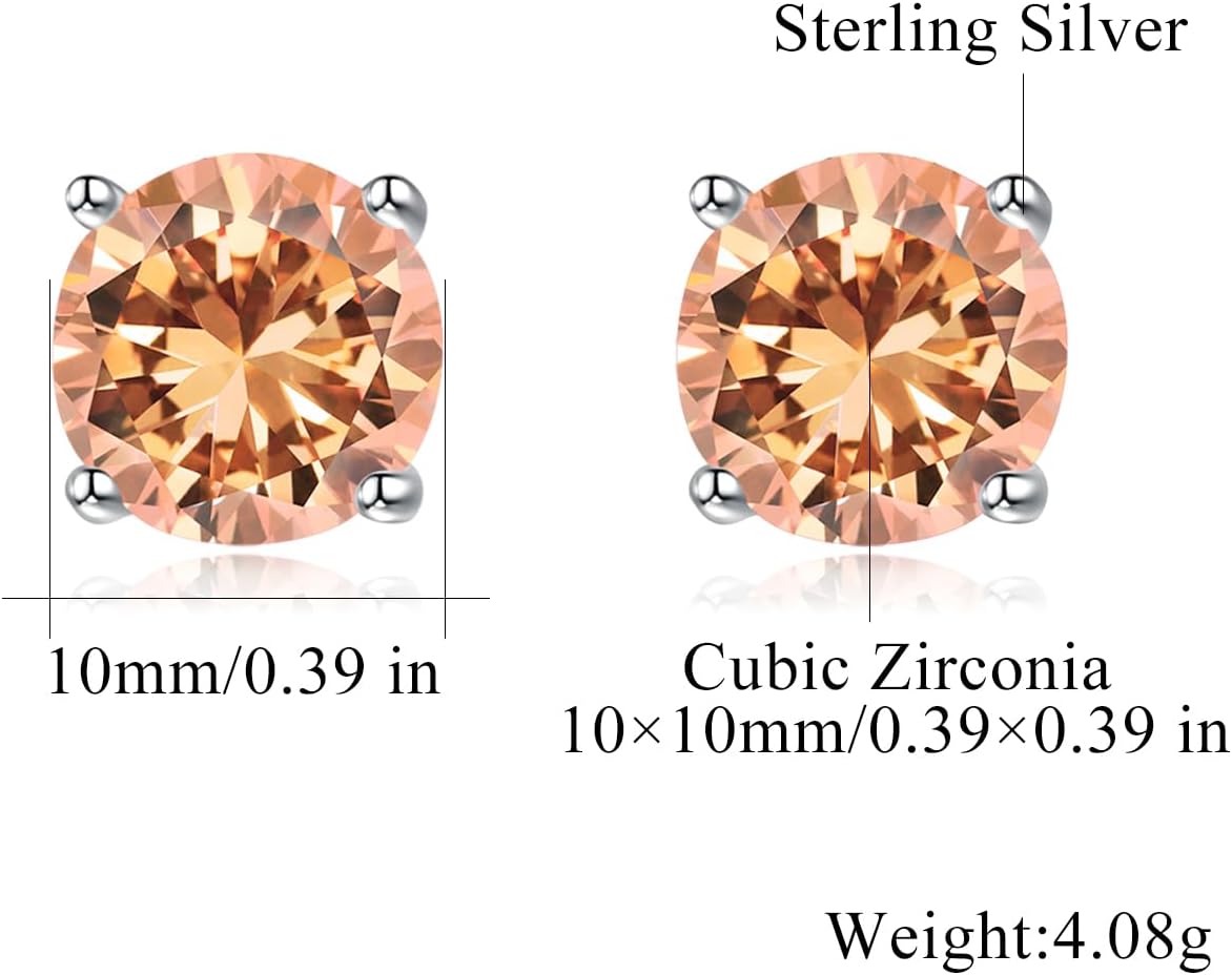 CiNily 925 Sterling Silver Stud Earrings for Women Hypoallergenic, Champagne Cubic Zircon Studs | Sterling Silver Earrings Tiny Studs for Multiple Piercings - Image 3