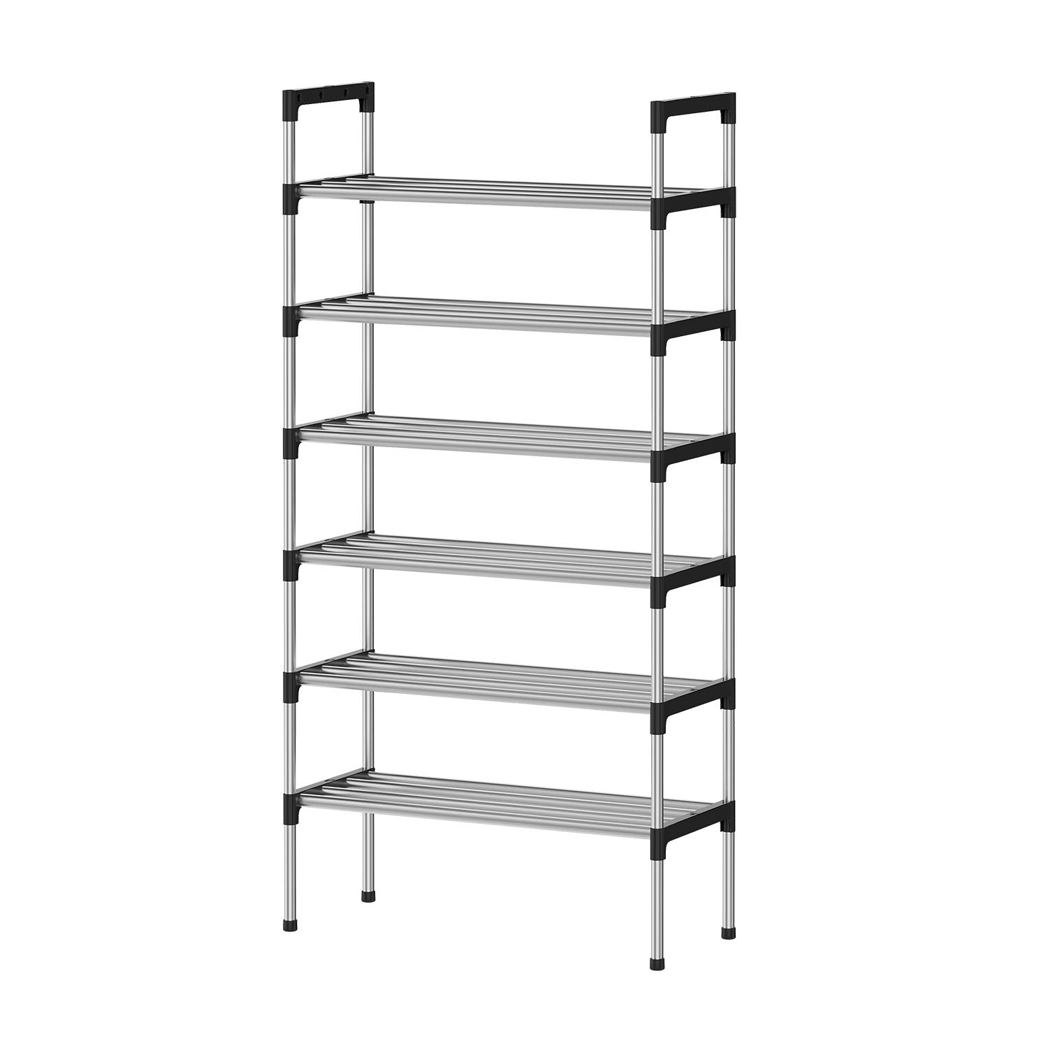 S-504 Scarpiera a 6 Ripiani, Scaffale Portascarpe, Organizzatore per Scarpe per 12-18 Paia di Scarpe, 30 x 56 x 110 cm, 16mm Addensare Extra Pipa, Corridoio, Camera da Letto (Argento)