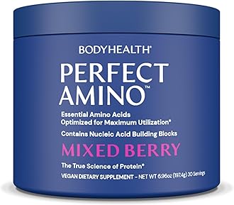 BodyHealth PerfectAmino Powder - BCAA and EAA Powder for Pre and Post Workout - Amino Acid Energy Drink for Men and Women to Support Lean Muscle and Recovery - Mixed Berry - 30 Servings