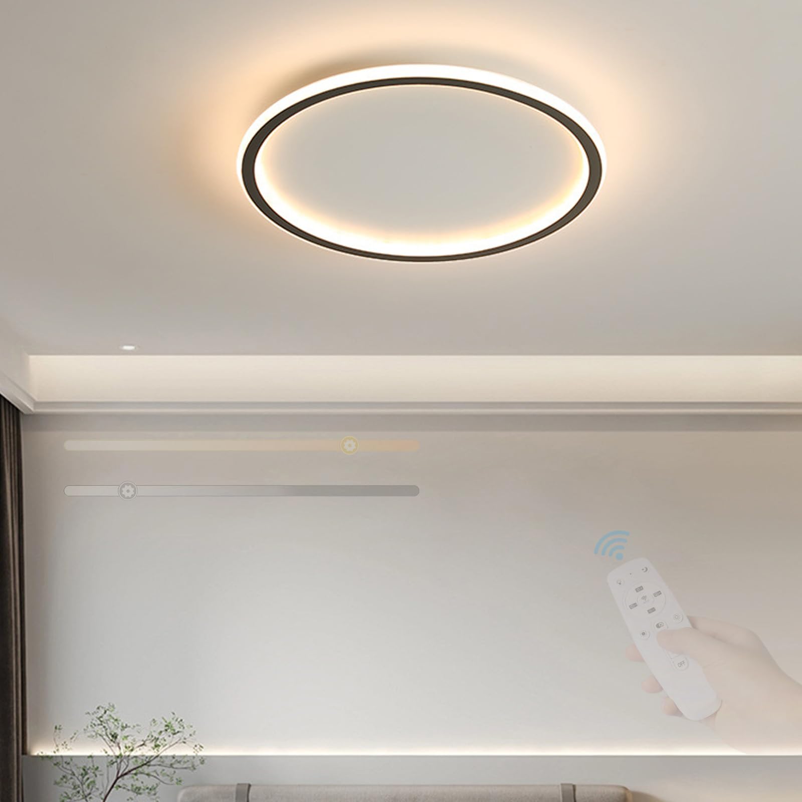 Plafonnier LED dimmable noir de 50cm avec télécommande moderne - 8