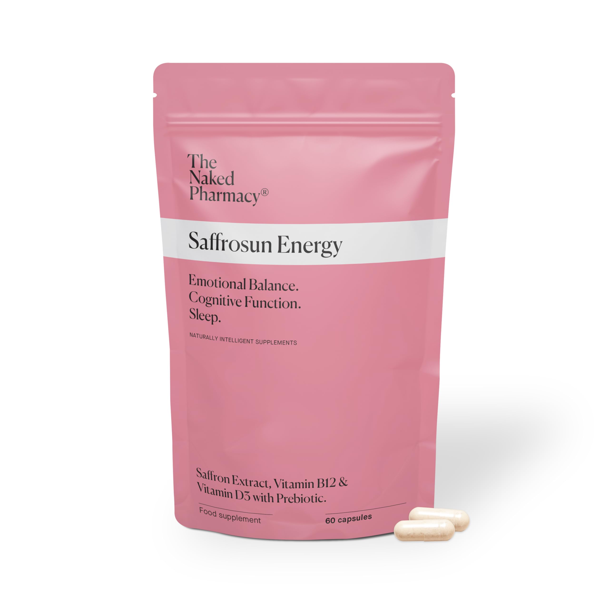 The Naked PharmacySaffrosun Energy | Fatigue & Menopause | Cognitive Function | Natural Saffron Supplements with Iodine & Marine Minerals | High Strength | No Additives | Vegan | 60 Capsules