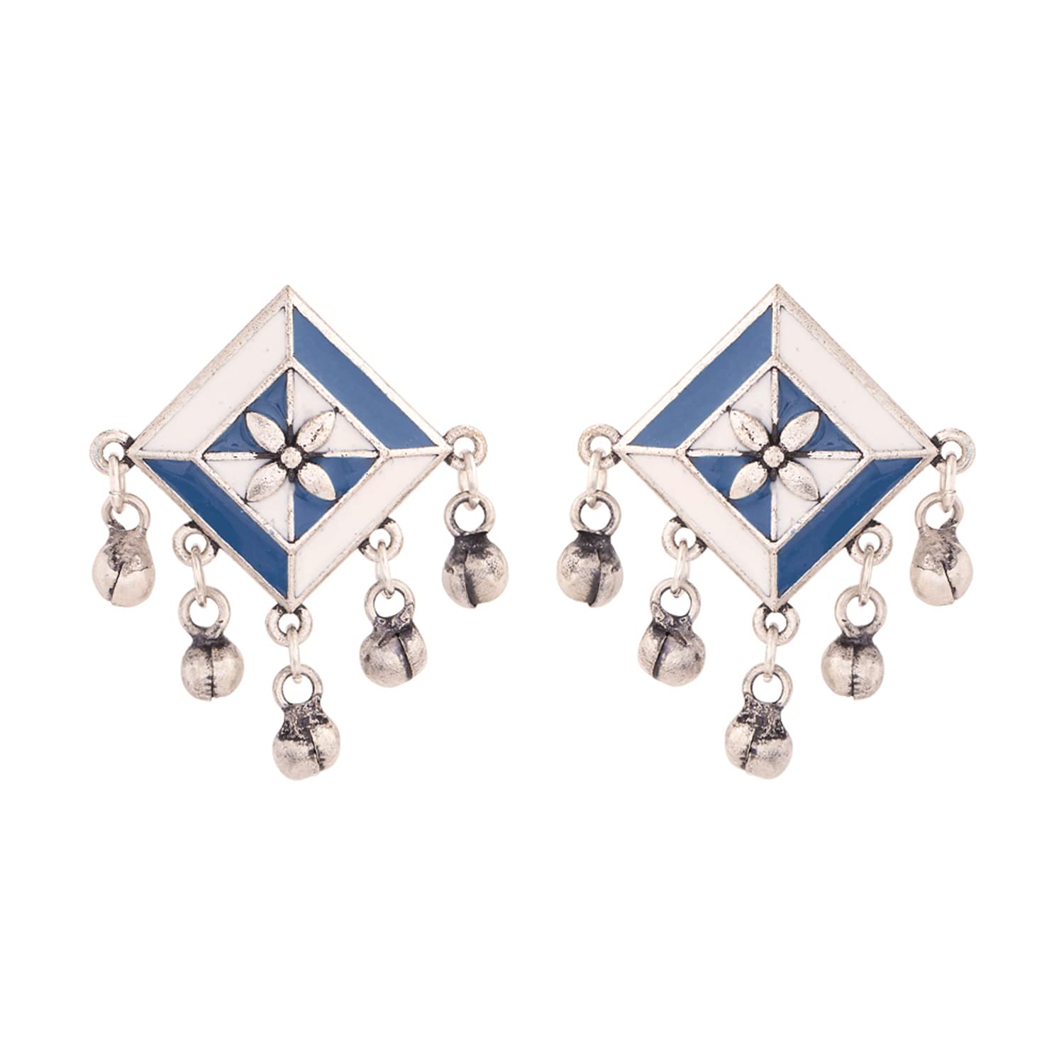 VOYLLA Indigo Affair Rangoli Inspired Silver Brass Stud Earrings for Women (B08GM78WXB) Amazon Price History, Amazon Price Tracker