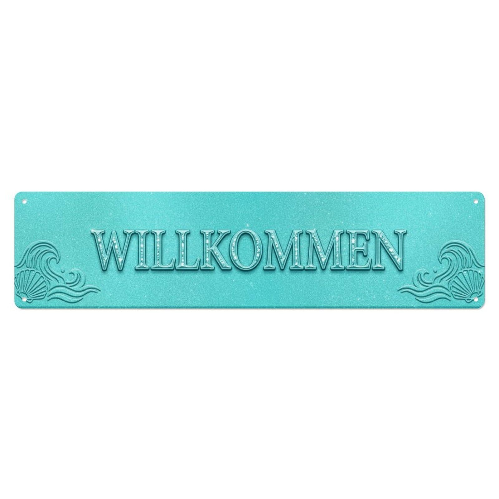 Okahys 4X16inch(10X40cm) Aquamarine Ocean Crystal Welcome Metal Tin Sign