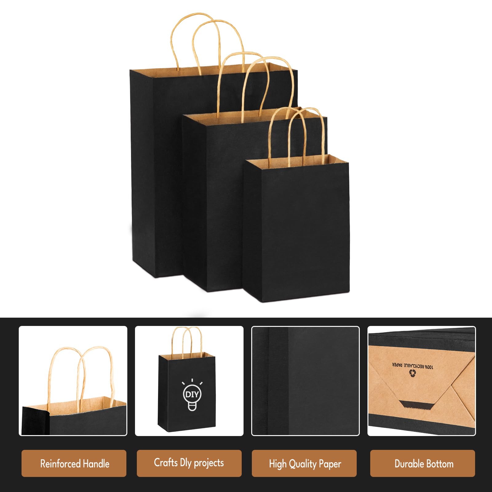 Shopper Carta Piccole Sacchetti Regalo In Carta Kraft Nera 100